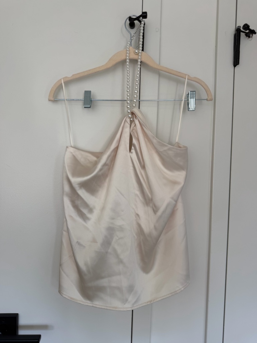 Vici Ivory Satin Pearl Neck Cami